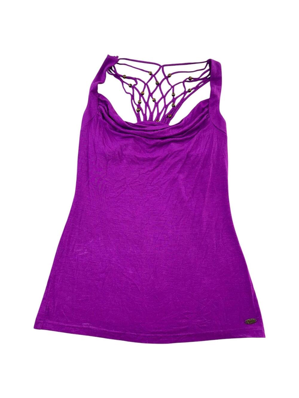 Candie's Electric Purple Macramé Cage Back Top - Picture 2 of 6